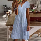 Damen Freizeitkleid mit floralem Stickdesign und V-Ausschnitt R&B