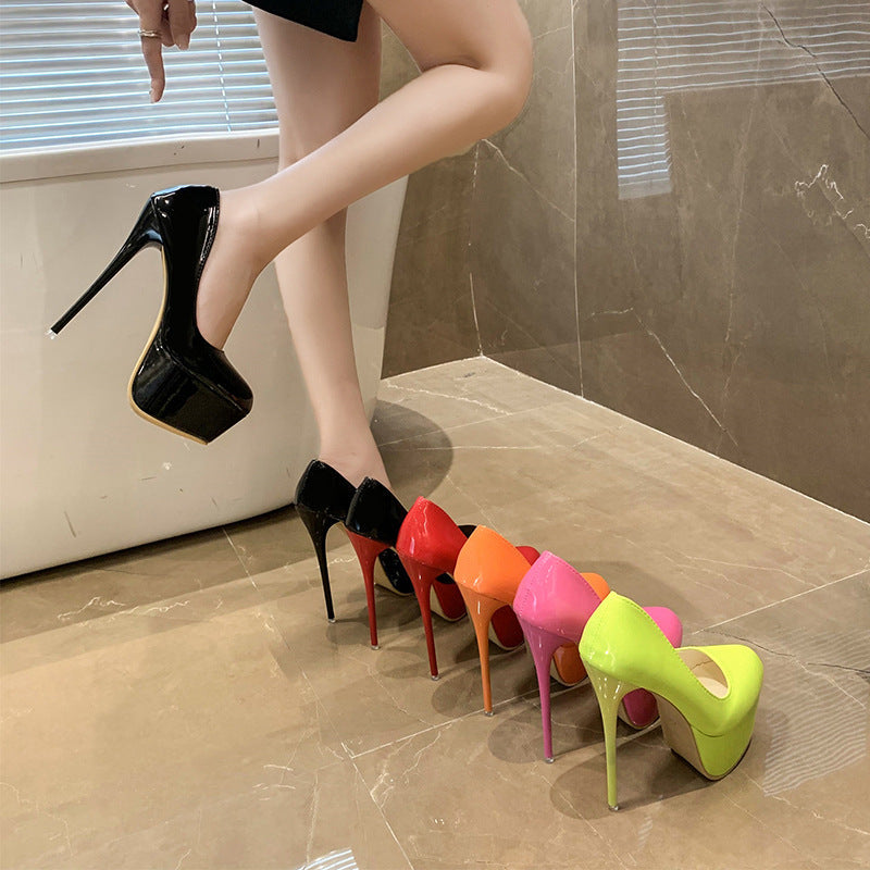 Damen Plateau-Pumps mit glänzendem Obermaterial und hohem Stiletto-Absatz R&B