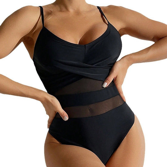 Damen Einteiler Badeanzug mit raffiniertem Mesh-Design R&B