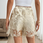 Damen Elegante Satin-Shorts mit Spitzenstickerei und elastischem Bund R&B
