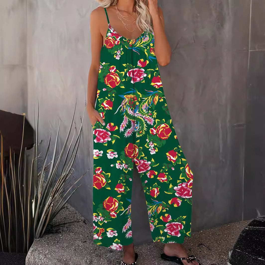 Damen Luftiger Jumpsuit mit floralem Design und verstellbaren Trägern R&B