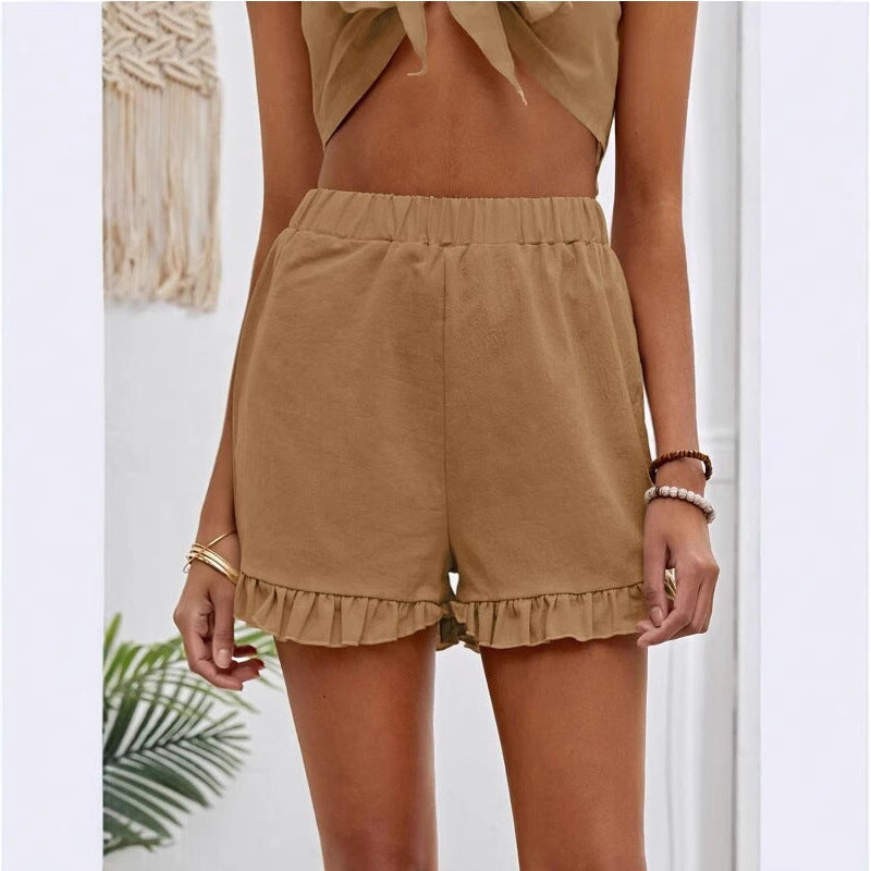 Damen Shorts mit Rüschendetails und Elastischem Bund R&B