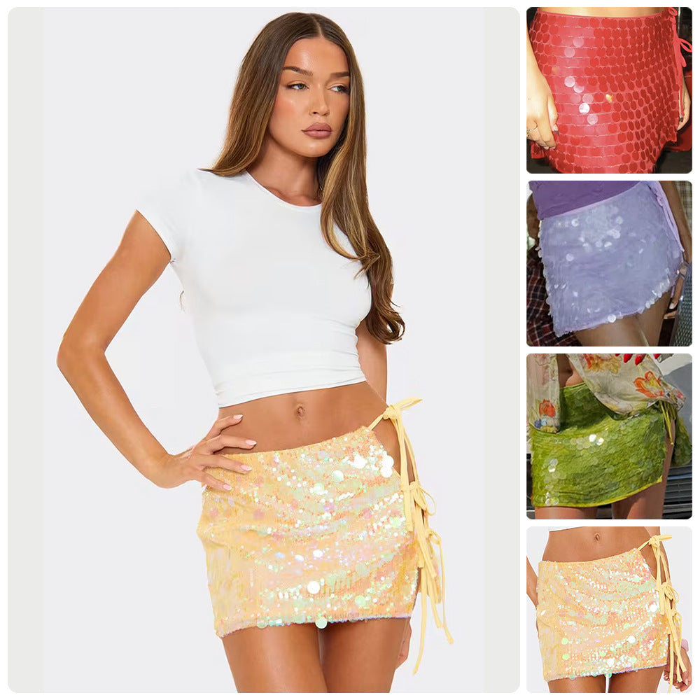 Damen Glitzernder Minirock mit Paillettenbesatz und seitlichem Schlitz R&B