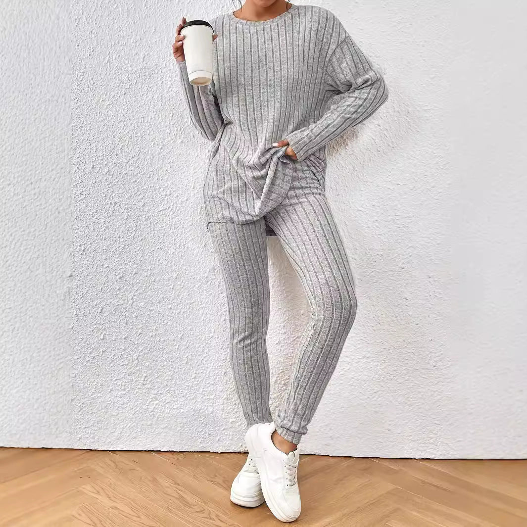 Damen Loungewear-Set mit geripptem Design und weitem Schnitt R&B