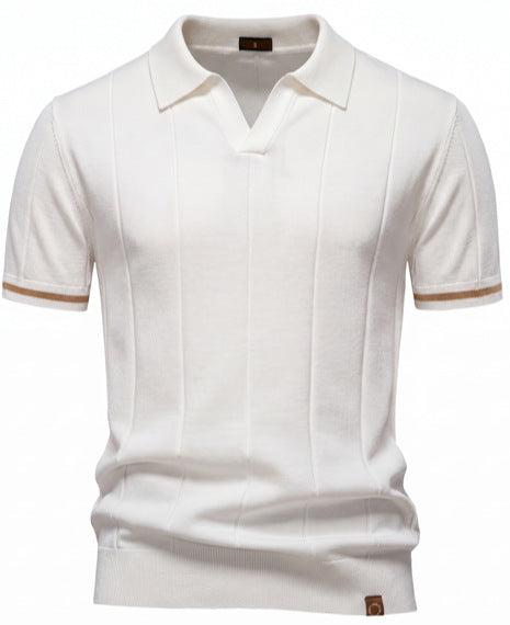 Herren nan strukturiertes Feinstrickpoloshirt mit offenem Reverskragen R&B