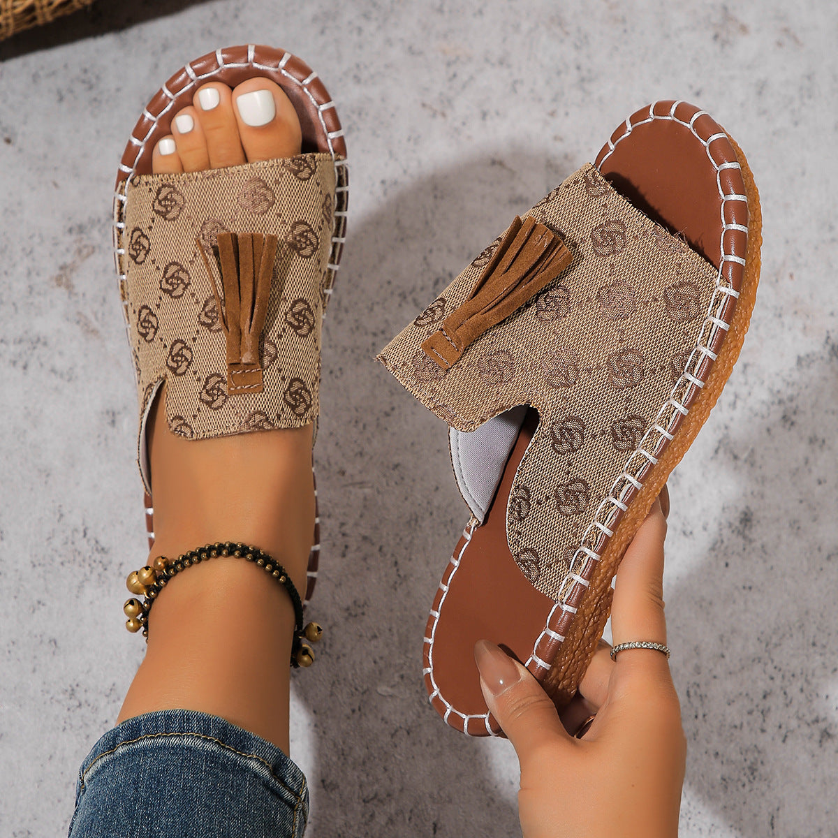 Damen Offene Freizeit-Sandalen mit modischem Quasten-Detail und rutschfester Sohle R&B