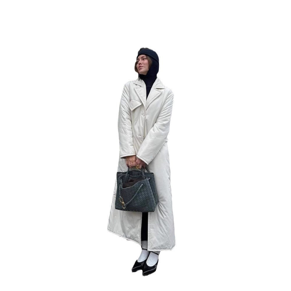 Damen Lange Steppjacke mit elegantem Revers R&B