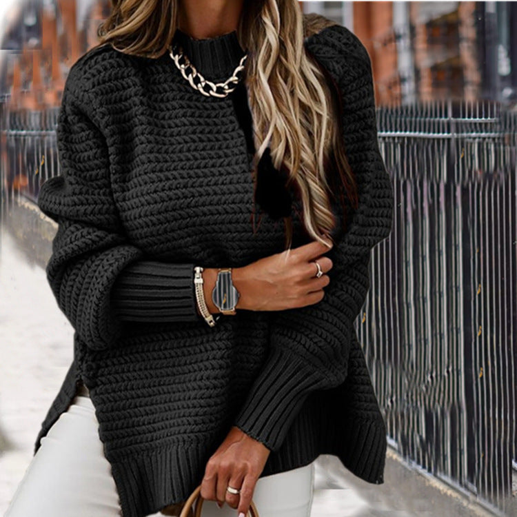Damen Wohlfühl-Strickpullover mit strukturiertem Design und weiten Ärmel