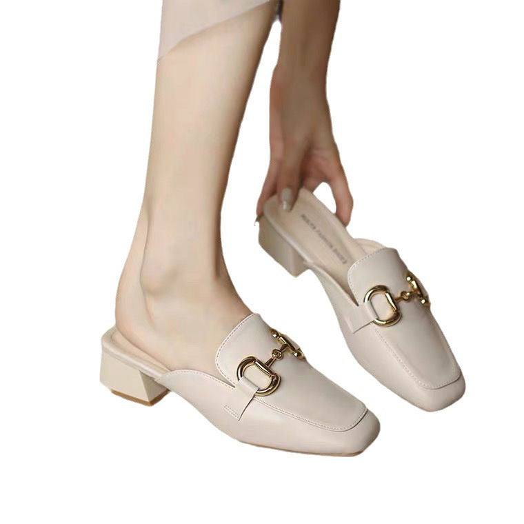 Damen elegante Mules mit goldenen Akzenten und Blockabsatz R&B