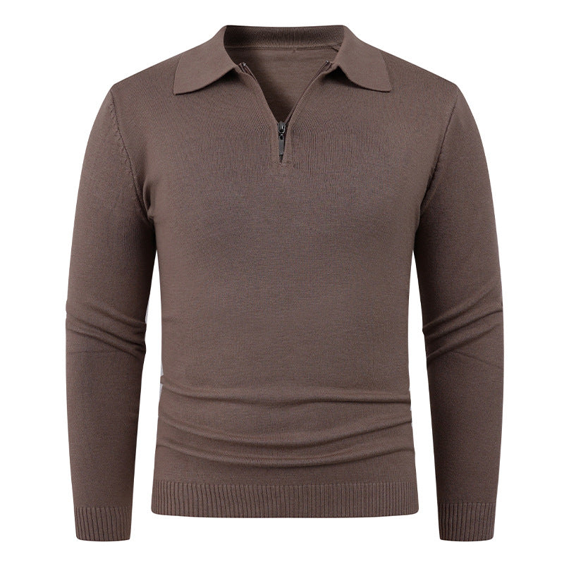 Herren Strickpullover mit halb offenem Kragen und feiner Rippenstruktur R&B