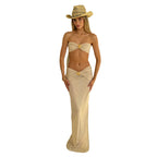 Damen Crop-Top und Maxirock Set mit eleganten Drapierungen und schimmernden Akzenten R&B
