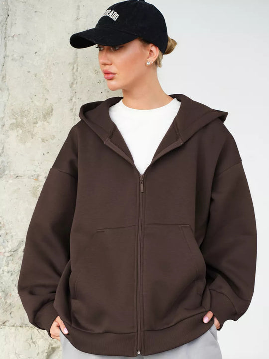 Damen lässiger Kapuzenjacke mit praktischem Reißverschluss und großen Taschen R&B