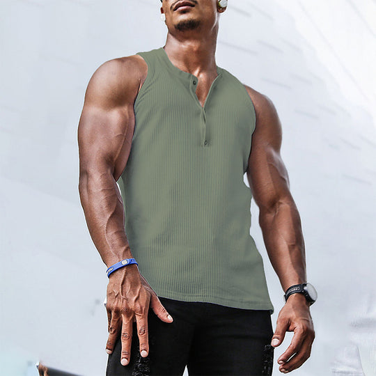 Herren Ärmelloses Sport-Tanktop mit Knopfleiste und atmungsaktivem Gewebe R&B