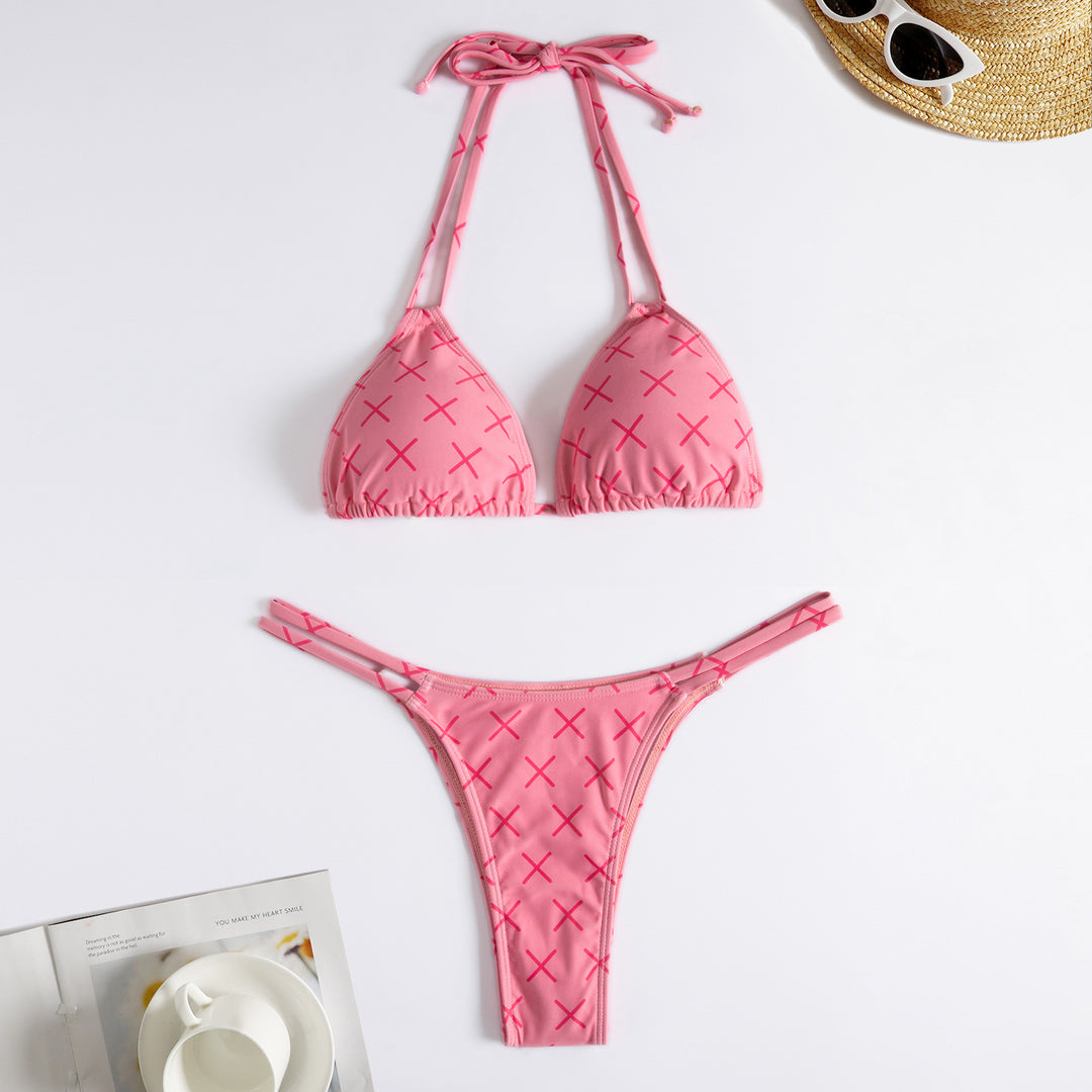 Damen Minimalistischer Triangel-Bikini mit Kreuz-Design R&B