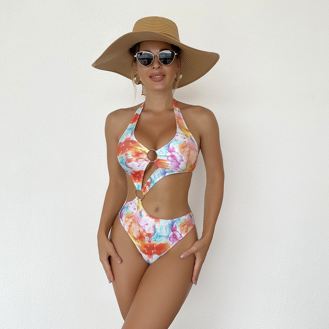 Damen Modischer Cut-Out Badeanzug mit Ringen R&B