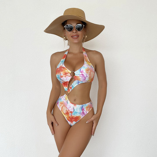 Damen Modischer Cut-Out Badeanzug mit Ringen R&B