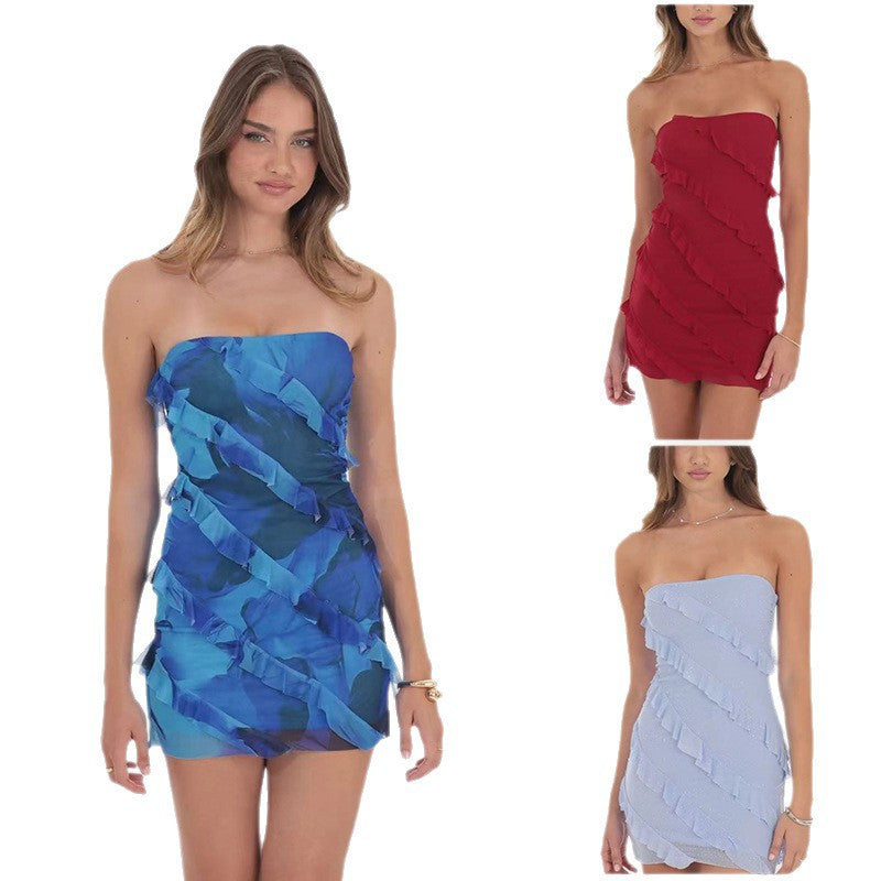 Damen Gestuftes Minikleid mit Rüschendetails R&B