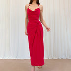 Damen Elegantes Maxikleid mit asymmetrischem Cowl-Ausschnitt und stilvoller Raffung