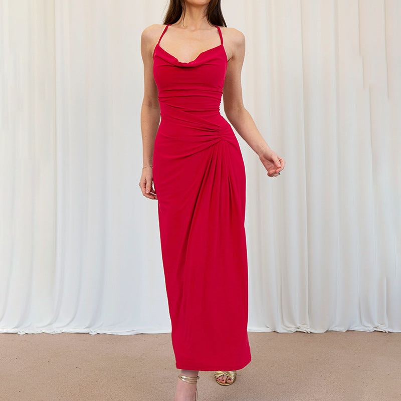 Damen Elegantes Maxikleid mit asymmetrischem Cowl-Ausschnitt und stilvoller Raffung