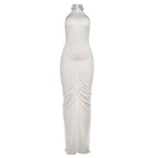 Damen Elegantes Maxikleid mit voluminösem Rüschen-Design und hohem Kragen R&B