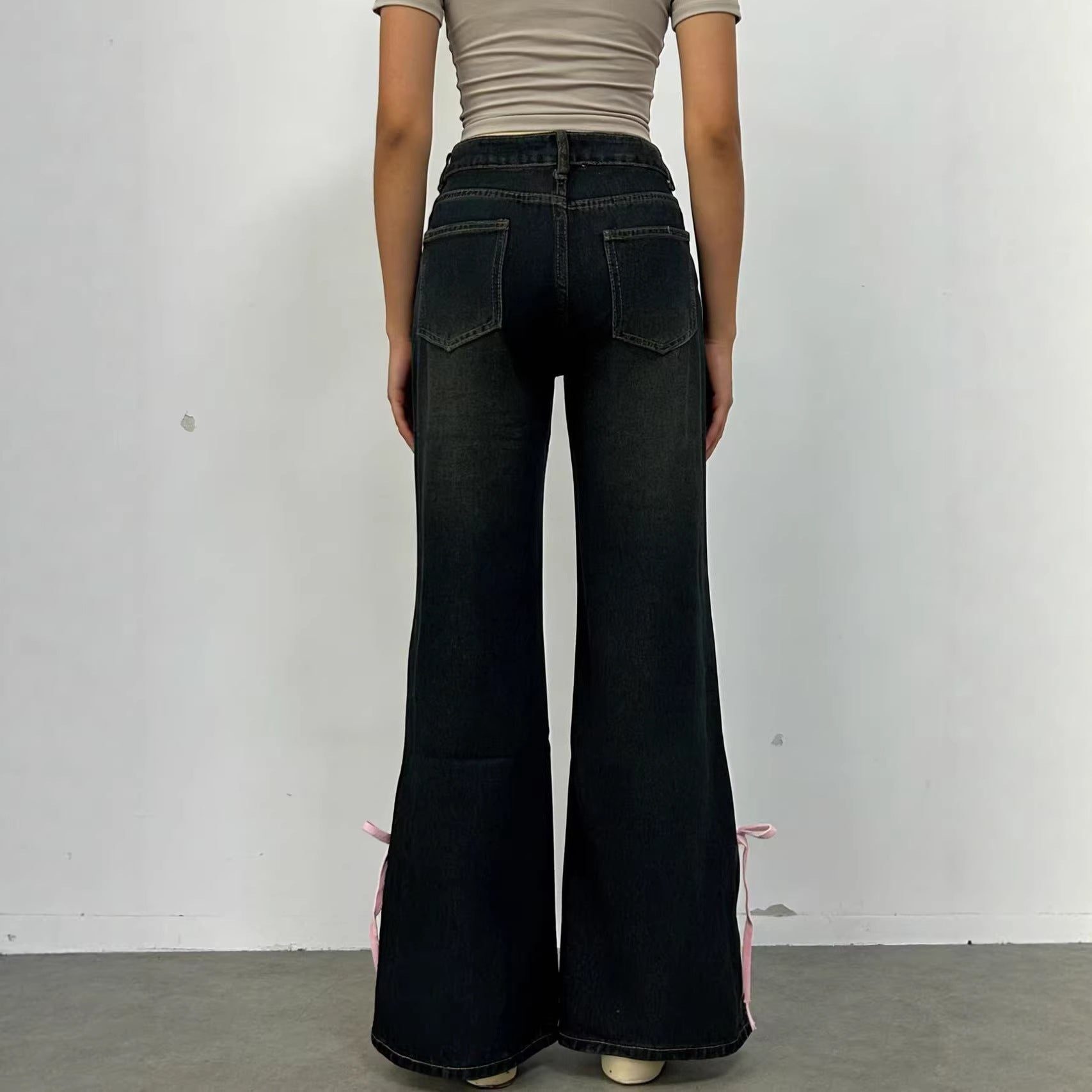 Damen Weite Jeans mit dekorativen Schnürdetails