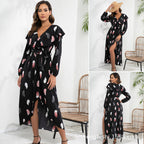 Damen Maxi-Kleid mit Rüschendetails und schickem Bindegürtel R&B