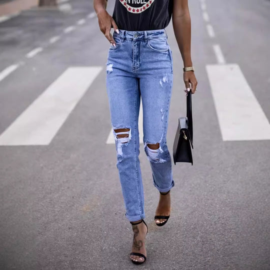 Damen Destroyed Jeans im High-Waist-Stil R&B