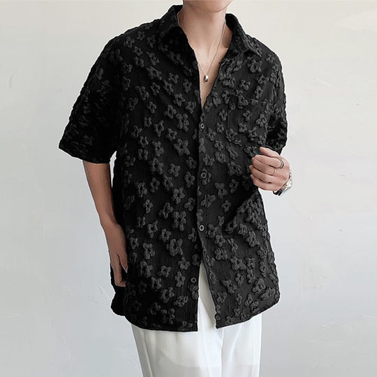 Herren Kurzarmhemd mit floralem Texturmuster R&B