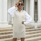 Damen Strickkleid mit V-Ausschnitt und Rippstruktur R&B