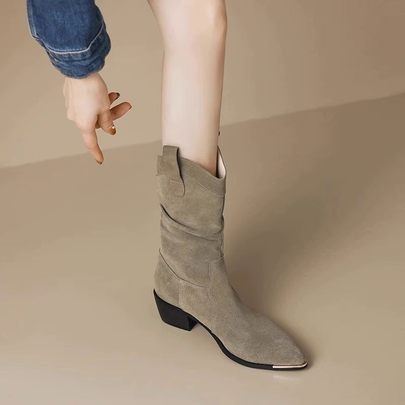 R&B | Stiefel - Wildleder - Knöchellang - Spitz Zulaufend - Metall-Zehenschutz - Blockabsatz
