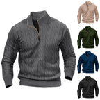 Herren stylischer Strickpullover mit halb offenem Kragen und Zopfmuster R&B