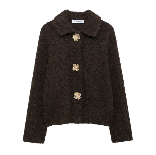 Damen elegante Strickjacke mit dekorativen Knopfdetails R&B