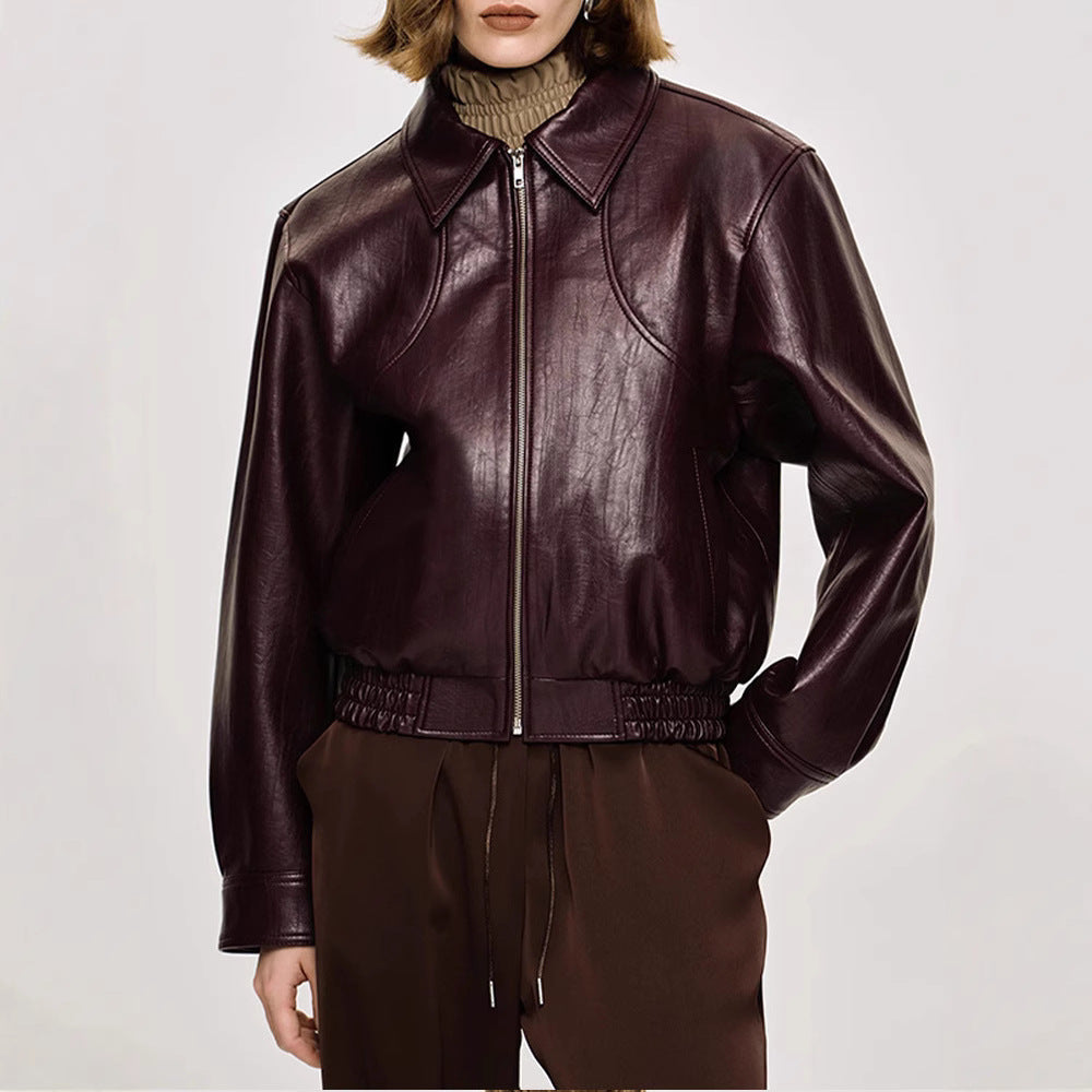 Damen Kunstlederjacke im modischen Schnitt mit elastischem Bund R&B