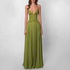 Damen nan Neckholder-Korsettkleid mit Spitzen-Corsage und fließendem Plisseerock R&B
