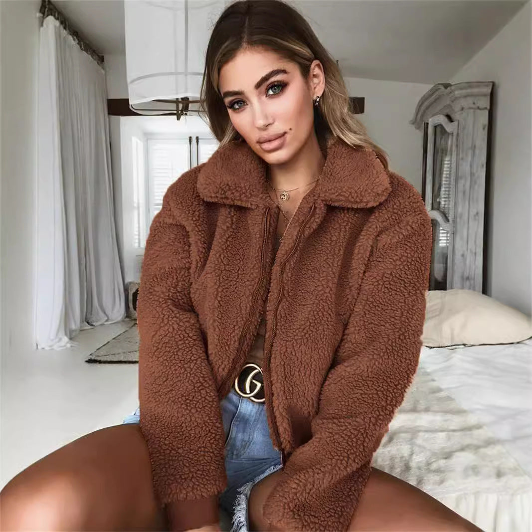 Damen Kuschelige Teddyjacke mit hohem Kragen R&B