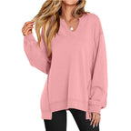Damen Lässiger pullover mit V-Ausschnitt und überschnittenen Ärmeln R&B