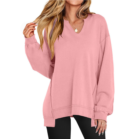 Damen Lässiger pullover mit V-Ausschnitt und überschnittenen Ärmeln R&B
