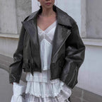 Damen Oversized Kunstlederjacke mit asymmetrischem Reißverschluss R&B