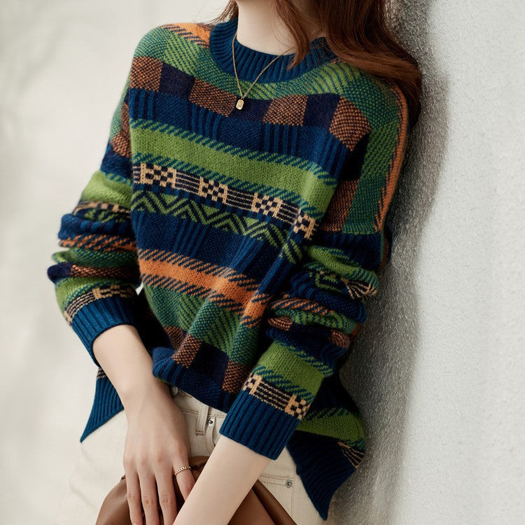 Damen Gemusterter Strickpullover mit Rundhalsausschnitt und weich-flauschiger Textur R&B