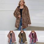 Damen Flauschige Jacke mit modernem Leopardenmuster und bequemen Taschen R&B
