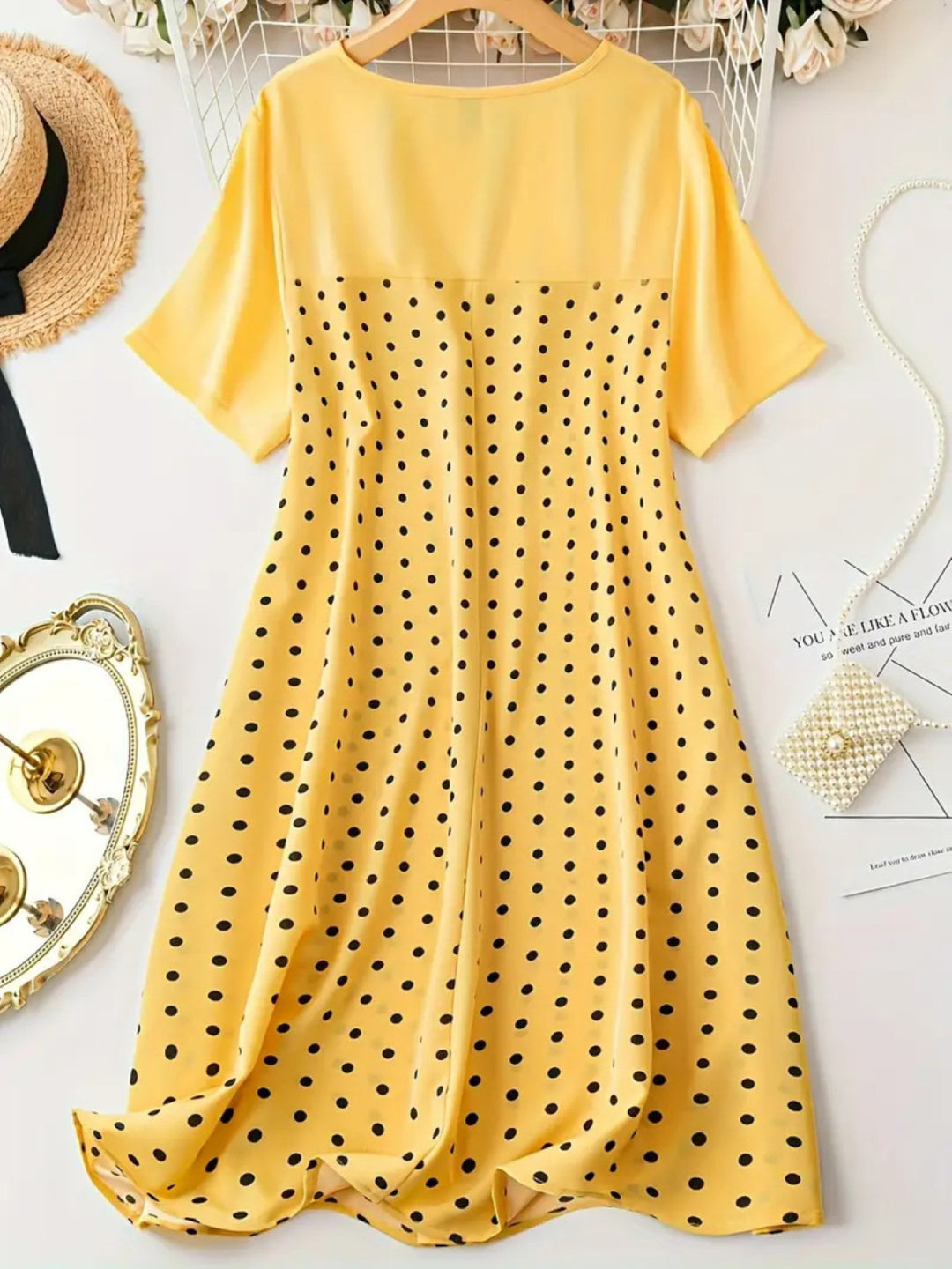 Damen Polka-Dot A-Linie Freizeitkleid R&B