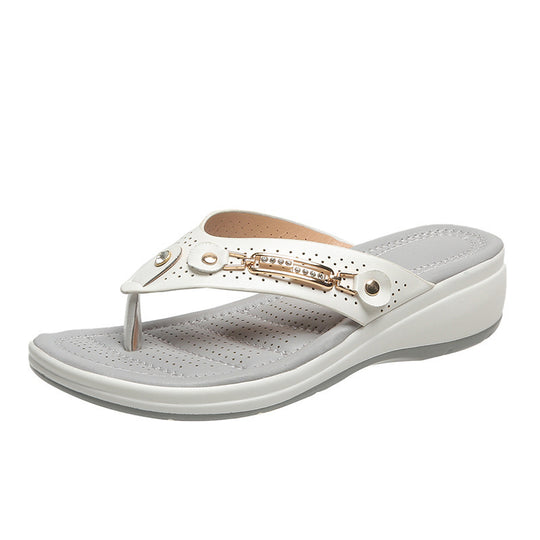 Damen Zehentrenner-Sandalen mit ergonomischem Fußbett und modischen Verzierungen R&B
