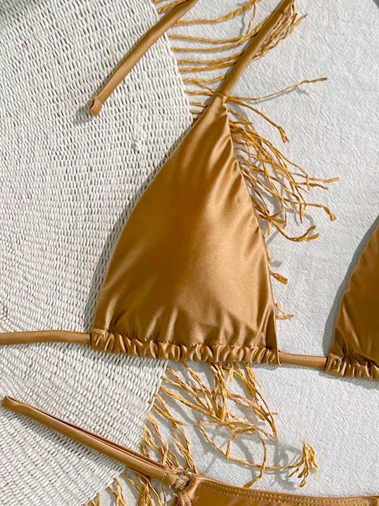Damen Triangel-Bikini mit eleganten Fransen und verstellbaren Bändern R&B