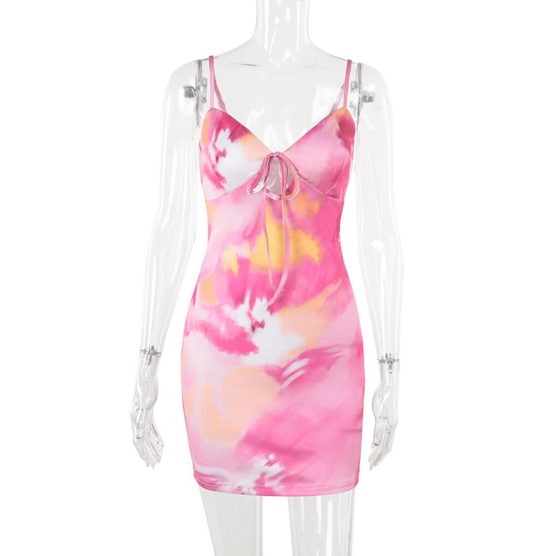 Damen figurbetontes Sommerkleid mit trägerlosem Design und verführerischem Krawattenverschluss R&B