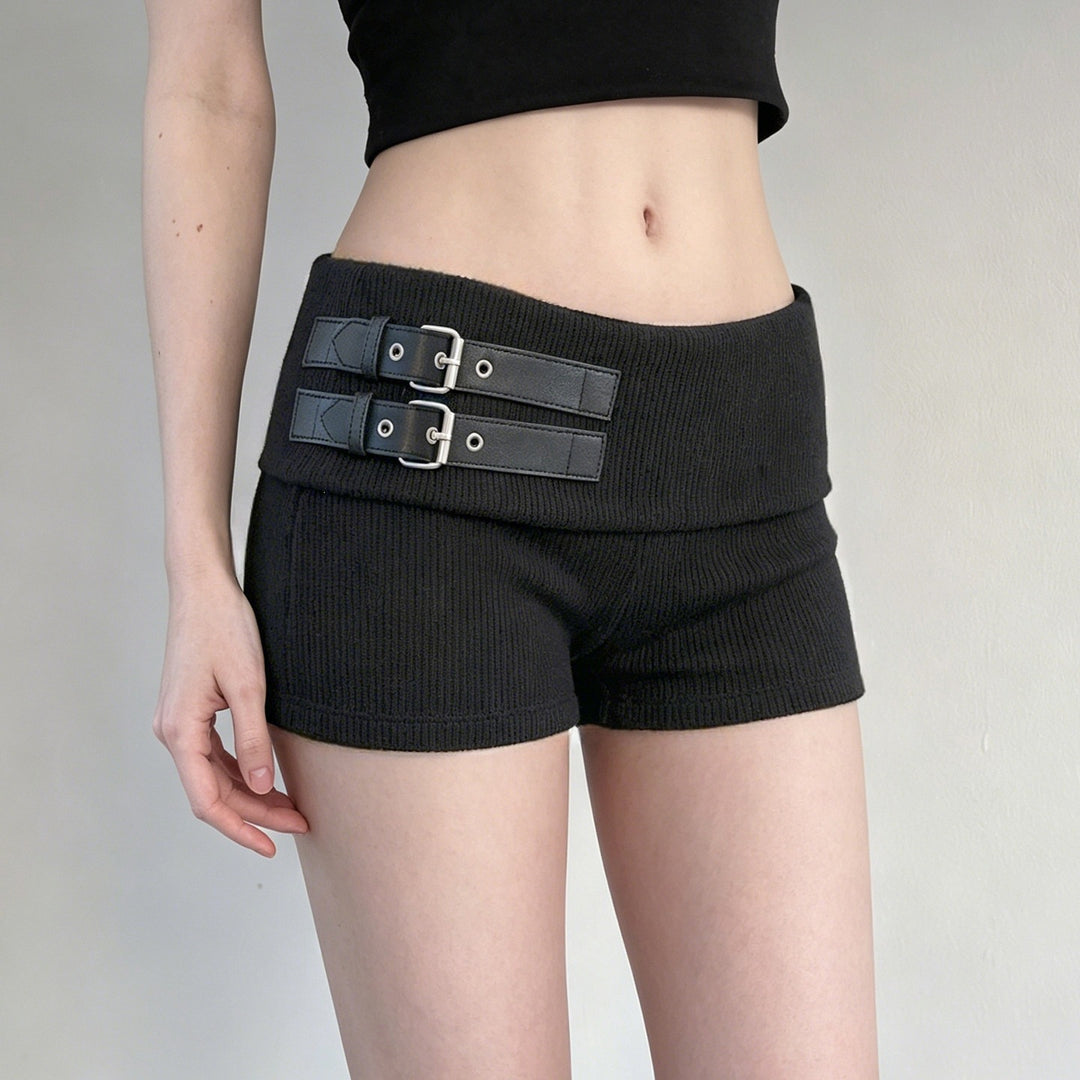 Damen Shorts mit breitem Bund und dekorativen Schnallen R&B