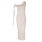 Damen Edles One-Shoulder-Kleid mit figurbetonter Silhouette und langen Ärmeln R&B
