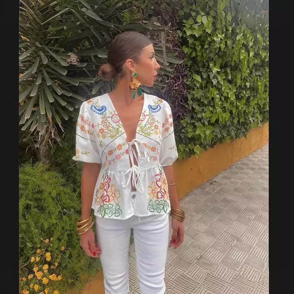 Damen luftige und elegante Bluse mit floralem Muster R&B