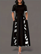 Damen Maxikleid mit künstlerischem Muster und praktischen Taschen R&B