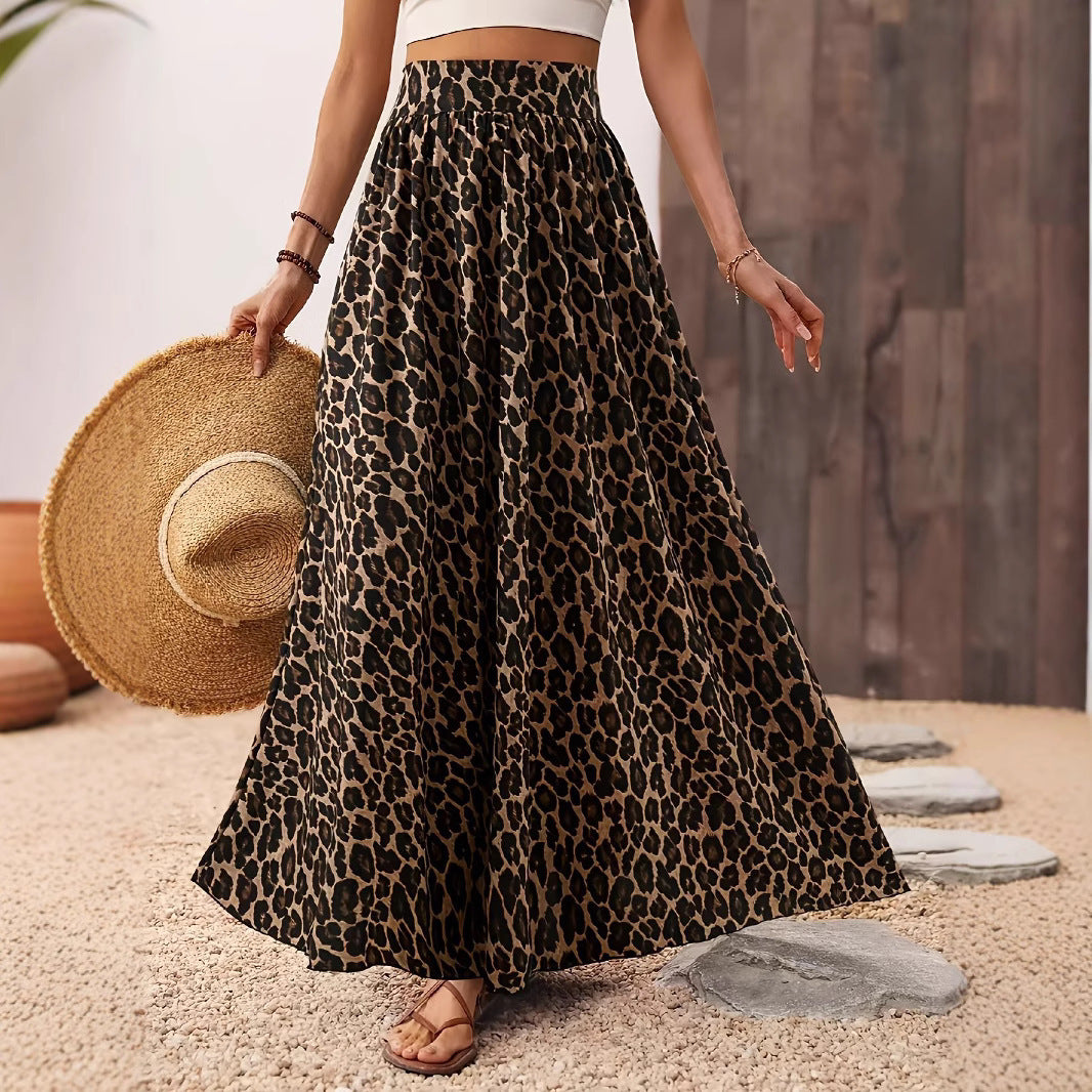 Damen Maxi-Rock mit elastischem Bund und Leopardenmuster R&B