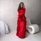 Damen Maxikleid im eleganten Rüschendesign mit Langarm